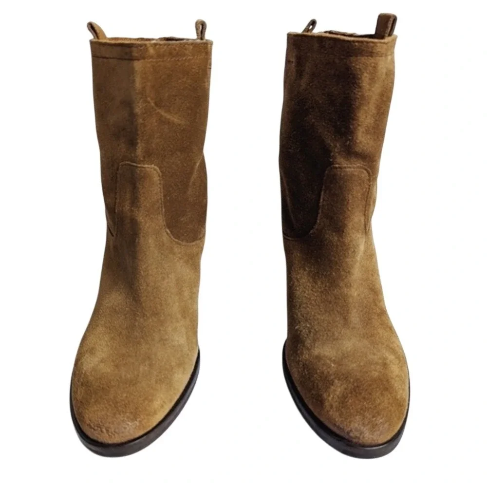 Sam Edelman Earthy Folk Boho Western Brown Suede Leather Ankle Boots